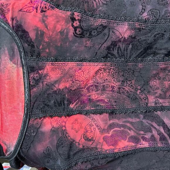 Y2K red & white abstract paisley rose appliqué top whimsigoth fairy grunge dark - Picture 7 of 8